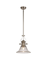 Munro 1 Light Pendant E27 With 30cm Smooth Bell Glass Shade, Polished Nickel/Clear
