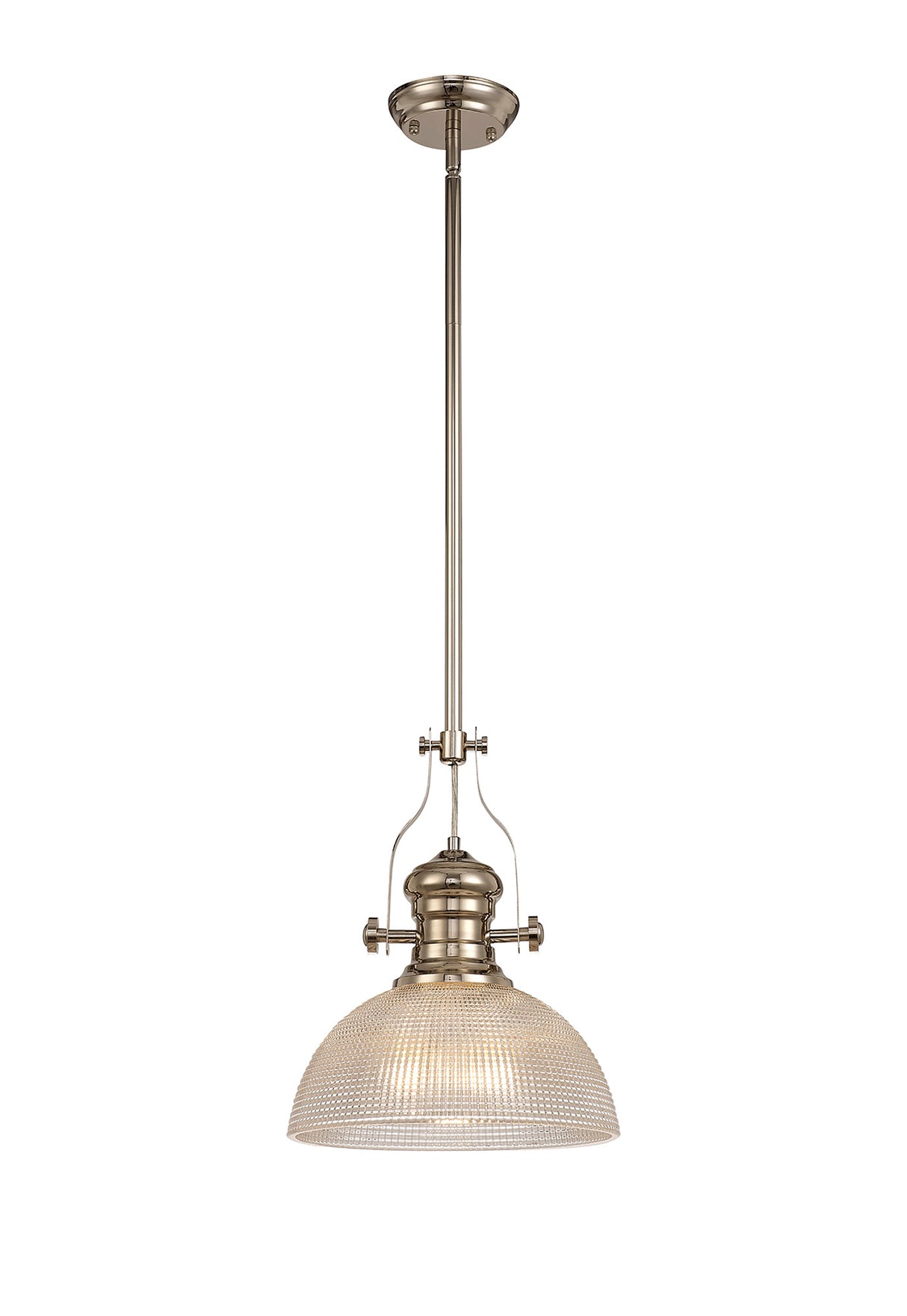Munro 1 Light Pendant E27 With 30cm Prismatic Glass Shade, Polished Nickel/Clear