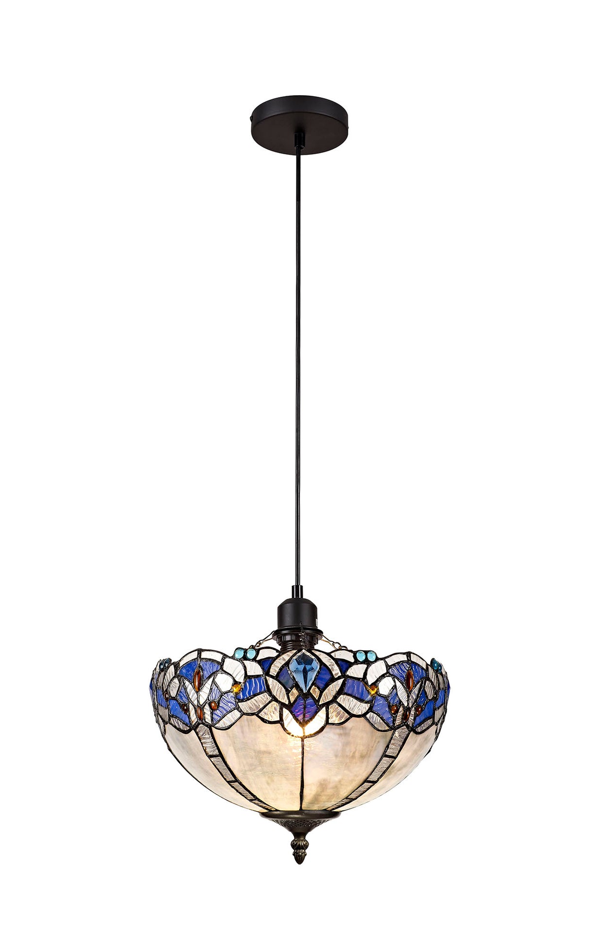 Siddall 1 Light Uplighter Pendant E27 With 30cm Tiffany Shade, Blue/Clear Crystal/Black