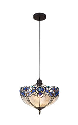 Siddall 1 Light Uplighter Pendant E27 With 30cm Tiffany Shade, Blue/Clear Crystal/Black