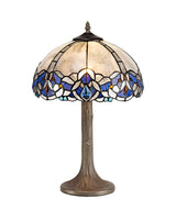 Siddall 1 Light Tree Like Table Lamp E27 With 30cm Tiffany Shade, Blue/Clear Crystal/Aged Antique Brass