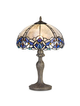 Siddall 1 Light Curved Table Lamp E27 With 30cm Tiffany Shade, Blue/Clear Crystal/Aged Antique Brass