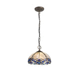 Siddall 3 Light Downlight Pendant E27 With 30cm Tiffany Shade, Blue/Clear Crystal/Aged Antique Brass