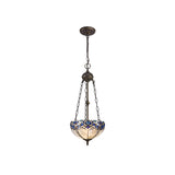 Siddall 2 Light Uplighter Pendant E27 With 30cm Tiffany Shade, Blue/Clear Crystal/Aged Antique Brass