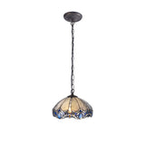 Siddall 1 Light Downlight Pendant E27 With 40cm Tiffany Shade, Blue/Clear Crystal/Aged Antique Brass
