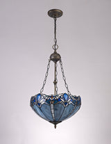 Siddall 2 Light Uplighter Pendant E27 With 40cm Tiffany Shade, Blue/Clear Crystal/Aged Antique Brass