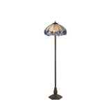 Siddall 2 Light Octagonal Floor Lamp E27 With 40cm Tiffany Shade, Blue/Clear Crystal/Aged Antique Brass