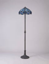 Siddall 2 Light Leaf Design Floor Lamp E27 With 40cm Tiffany Shade, Blue/Clear Crystal/Aged Antique Brass