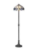 Siddall 2 Light Leaf Design Floor Lamp E27 With 40cm Tiffany Shade, Blue/Clear Crystal/Aged Antique Brass