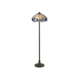 Siddall 2 Light Stepped Design Floor Lamp E27 With 40cm Tiffany Shade, Blue/Clear Crystal/Aged Antique Brass