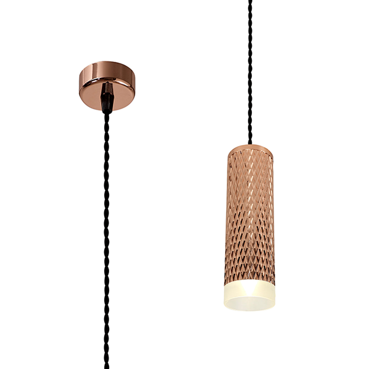 Tueart 1 Light 20cm Pendant Light GU10, Rose Gold/Acrylic Ring