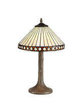 Wearne 1 Light Tree Like Table Lamp E27 With 30cm Tiffany Shade, Amber/Cream/Crystal/Aged Antique Brass
