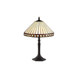 Wearne 1 Light Octagonal Table Lamp E27 With 30cm Tiffany Shade, Amber/Cream/Crystal/Aged Antique Brass