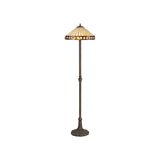 Wearne 2 Light Leaf Design Floor Lamp E27 With 40cm Tiffany Shade, Amber/Cream/Crystal/Aged Antique Brass