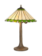 Williams 2 Light Tree Like Table Lamp E27 With 40cm Tiffany Shade, Green/Cream/Crystal/Aged Antique Brass