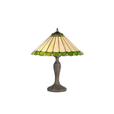 Williams 2 Light Curved Table Lamp E27 With 40cm Tiffany Shade, Green/Cream/Crystal/Aged Antique Brass