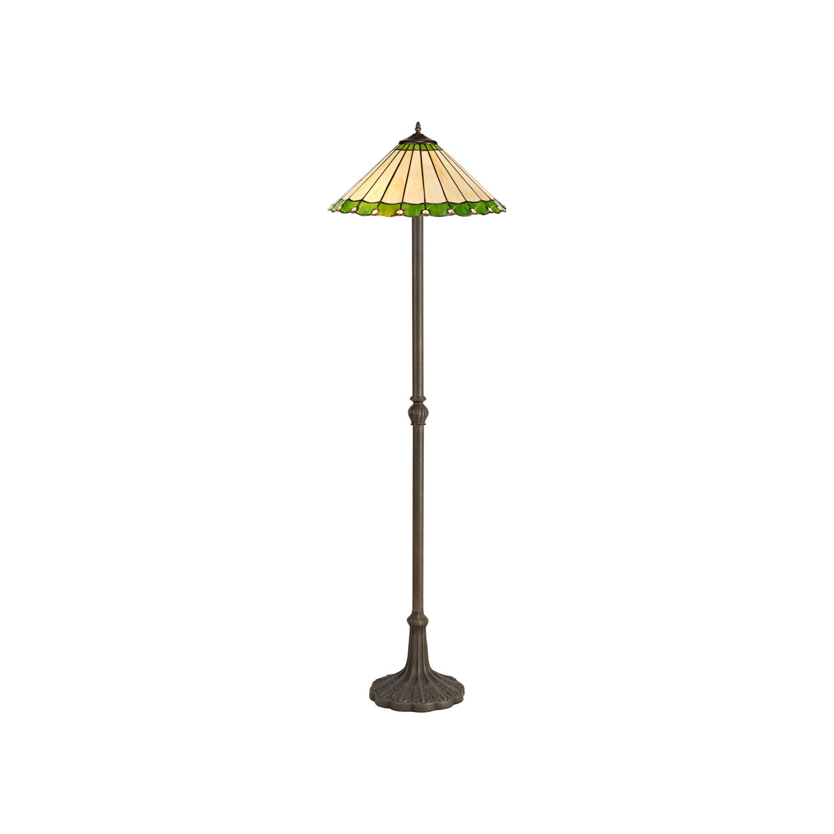 Williams 2 Light Leaf Design Floor Lamp E27 With 40cm Tiffany Shade, Green/Cream/Crystal/Aged Antique Brass