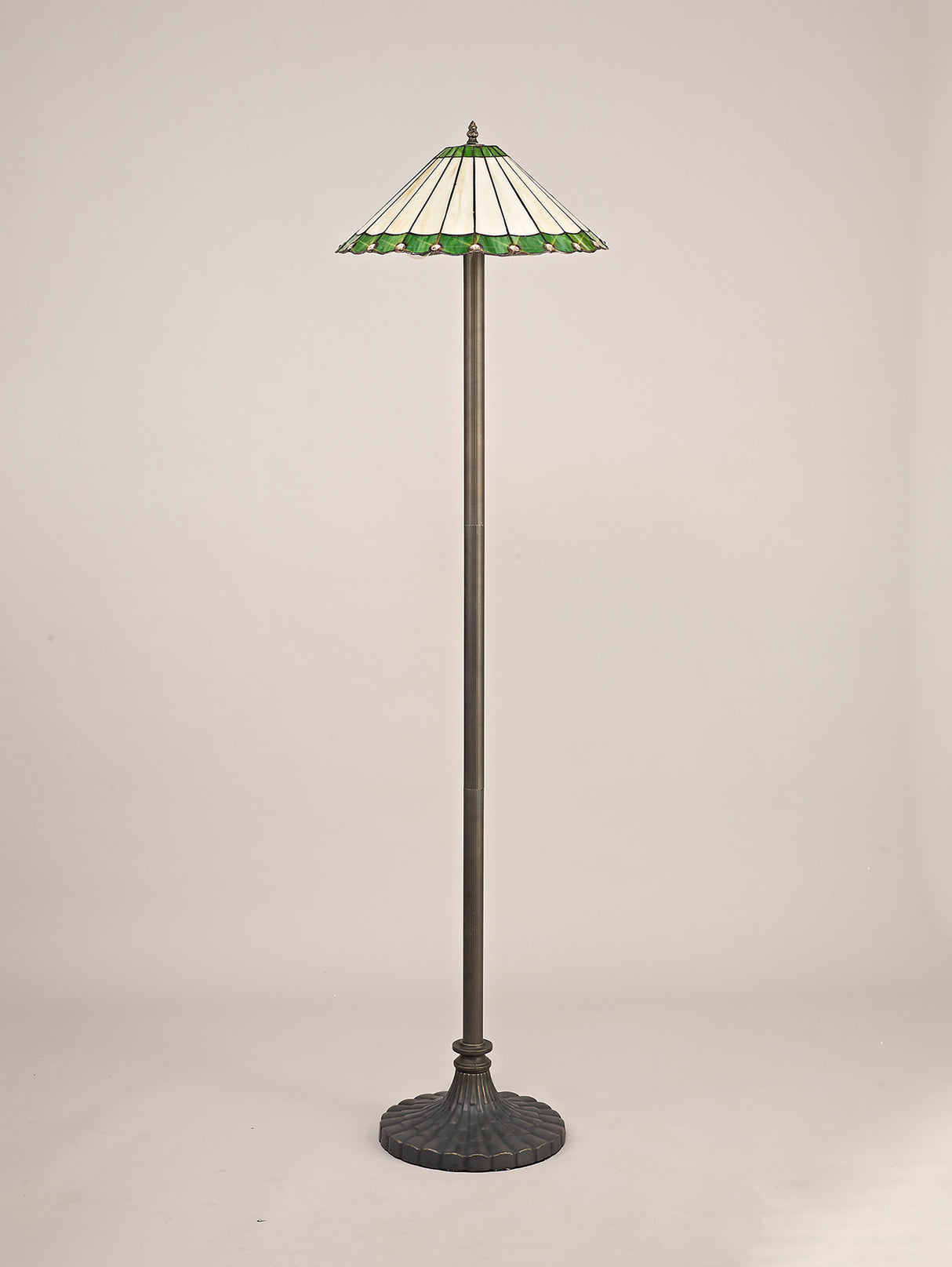 Williams 2 Light Stepped Design Floor Lamp E27 With 40cm Tiffany Shade, Green/Cream/Crystal/Aged Antique Brass