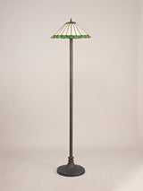 Williams 2 Light Stepped Design Floor Lamp E27 With 40cm Tiffany Shade, Green/Cream/Crystal/Aged Antique Brass