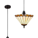 Williams 1 Light Uplighter Pendant E27 With 30cm Tiffany Shade, Amber/Cream/Crystal/Black
