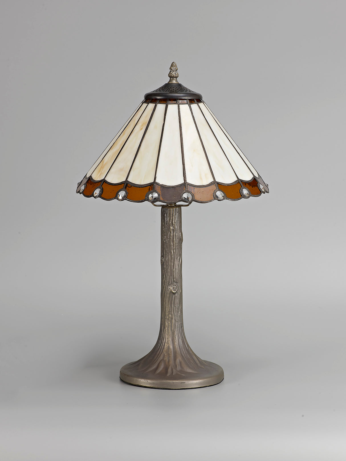 Williams 1 Light Tree Like Table Lamp E27 With 30cm Tiffany Shade, Amber/Cream/Crystal/Aged Antique Brass