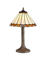 Williams 1 Light Tree Like Table Lamp E27 With 30cm Tiffany Shade, Amber/Cream/Crystal/Aged Antique Brass