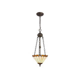 Williams 2 Light Uplighter Pendant E27 With 30cm Tiffany Shade, Amber/Cream/Crystal/Aged Antique Brass