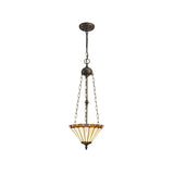 Williams 3 Light Uplighter Pendant E27 With 30cm Tiffany Shade, Amber/Cream/Crystal/Aged Antique Brass
