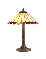 Williams 2 Light Tree Like Table Lamp E27 With 40cm Tiffany Shade, Amber/Cream/Crystal/Aged Antique Brass