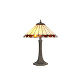 Williams 2 Light Octagonal Table Lamp E27 With 40cm Tiffany Shade, Amber/Cream/Crystal/Aged Antique Brass