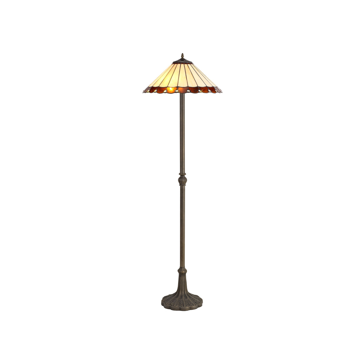 Williams 2 Light Leaf Design Floor Lamp E27 With 40cm Tiffany Shade, Amber/Cream/Crystal/Aged Antique Brass