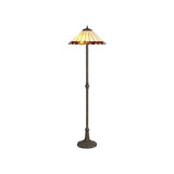 Williams 2 Light Leaf Design Floor Lamp E27 With 40cm Tiffany Shade, Amber/Cream/Crystal/Aged Antique Brass