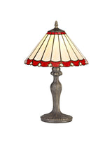 Williams 1 Light Curved Table Lamp E27 With 30cm Tiffany Shade, Red/Cream/Crystal/Aged Antique Brass