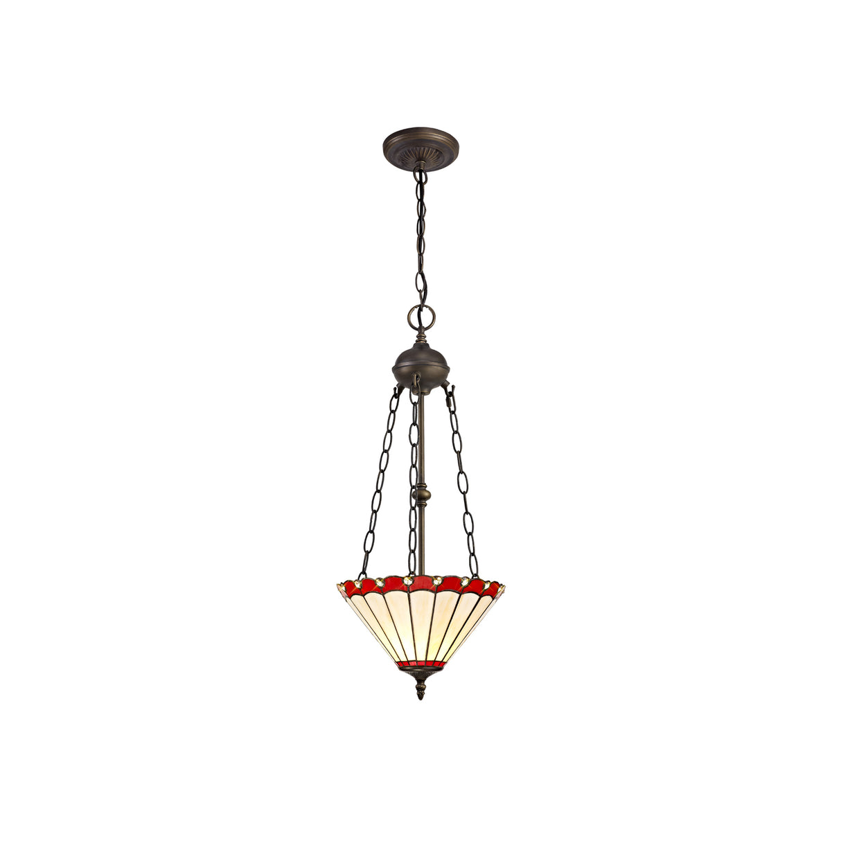 Williams 2 Light Uplighter Pendant E27 With 30cm Tiffany Shade, Red/Cream/Crystal/Aged Antique Brass