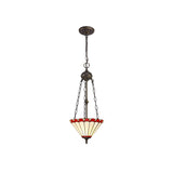 Williams 2 Light Uplighter Pendant E27 With 30cm Tiffany Shade, Red/Cream/Crystal/Aged Antique Brass