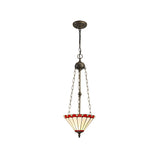 Williams 3 Light Uplighter Pendant E27 With 30cm Tiffany Shade, Red/Cream/Crystal/Aged Antique Brass