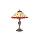 Williams 2 Light Curved Table Lamp E27 With 40cm Tiffany Shade, Red/Cream/Crystal/Aged Antique Brass
