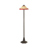 Williams 2 Light Octagonal Floor Lamp E27 With 40cm Tiffany Shade, Red/Cream/Crystal/Aged Antique Brass