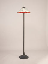 Williams 2 Light Stepped Design Floor Lamp E27 With 40cm Tiffany Shade, Red/Cream/Crystal/Aged Antique Brass