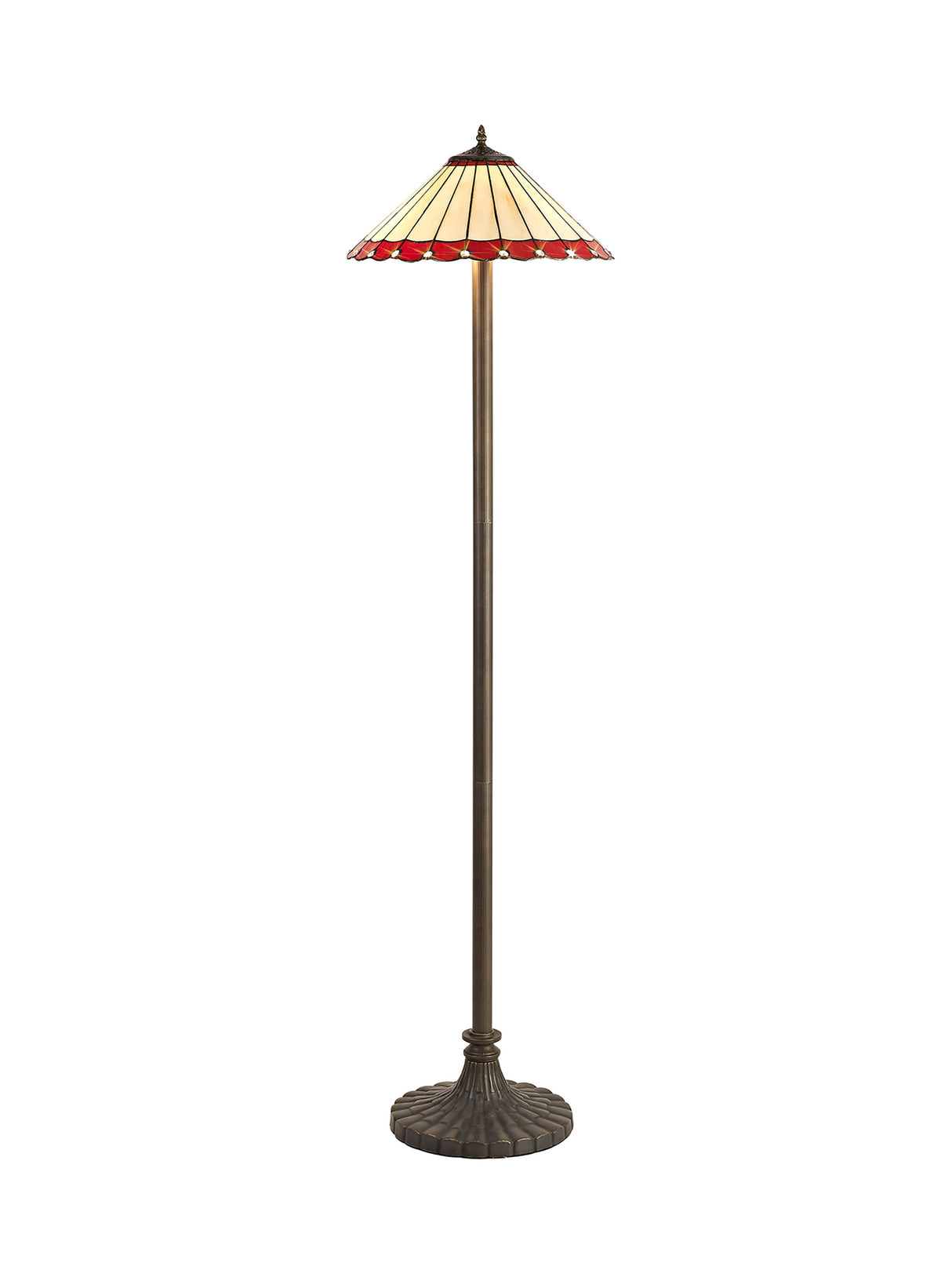 Williams 2 Light Stepped Design Floor Lamp E27 With 40cm Tiffany Shade, Red/Cream/Crystal/Aged Antique Brass