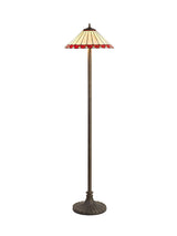 Williams 2 Light Stepped Design Floor Lamp E27 With 40cm Tiffany Shade, Red/Cream/Crystal/Aged Antique Brass