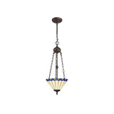 Williams 2 Light Uplighter Pendant E27 With 30cm Tiffany Shade, Blue/Cream/Crystal/Aged Antique Brass