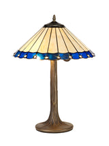 Williams 2 Light Tree Like Table Lamp E27 With 40cm Tiffany Shade, Blue/Cream/Crystal/Aged Antique Brass
