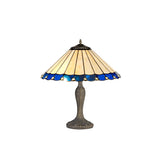 Williams 2 Light Curved Table Lamp E27 With 40cm Tiffany Shade, Blue/Cream/Crystal/Aged Antique Brass