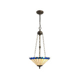 Williams 3 Light Uplighter Pendant E27 With 40cm Tiffany Shade, Blue/Cream/Crystal/Aged Antique Brass