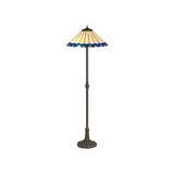 Williams 2 Light Leaf Design Floor Lamp E27 With 40cm Tiffany Shade, Blue/Cream/Crystal/Aged Antique Brass