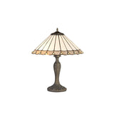 Williams 2 Light Curved Table Lamp E27 With 40cm Tiffany Shade, Grey/Cream/Crystal/Aged Antique Brass