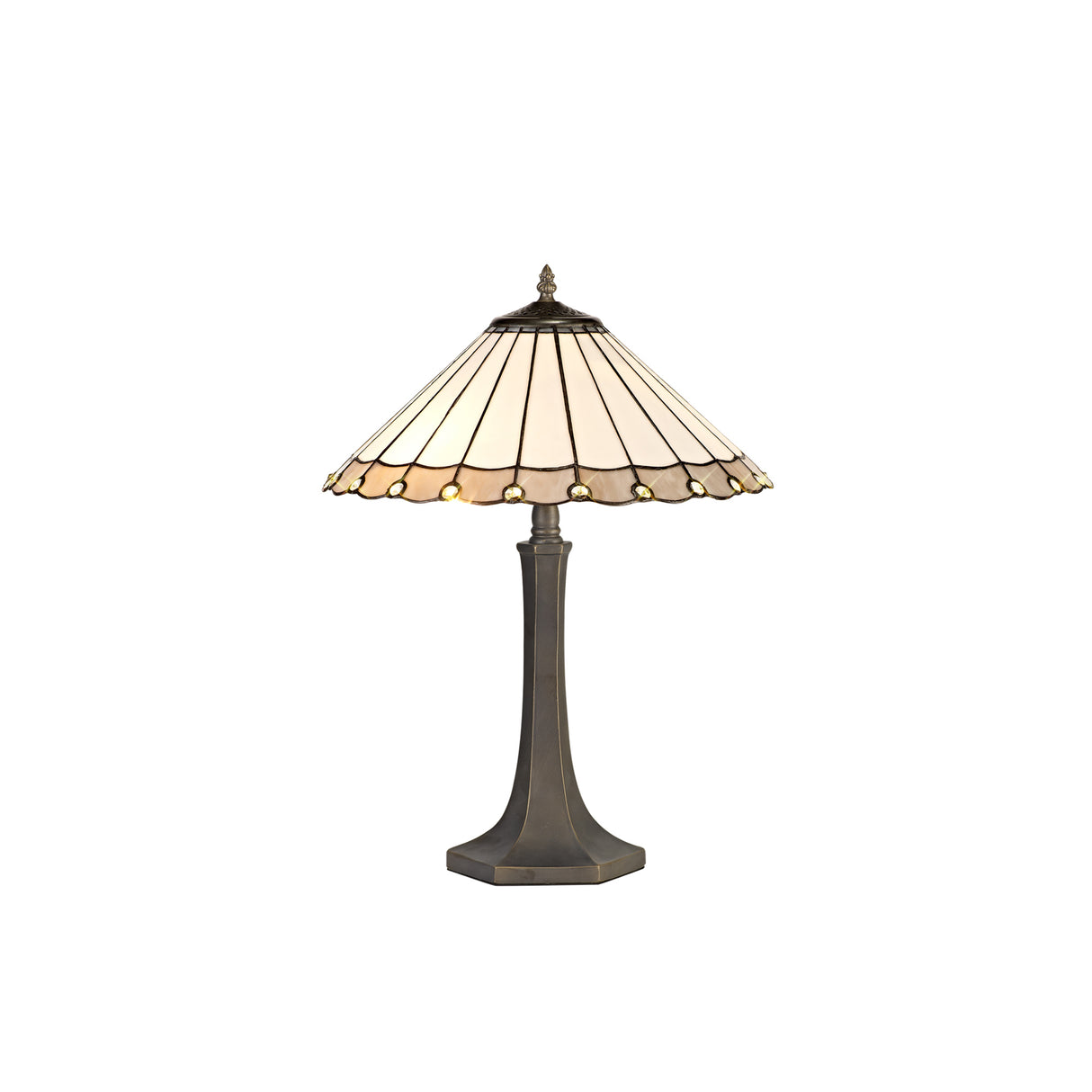 Williams 2 Light Octagonal Table Lamp E27 With 40cm Tiffany Shade, Grey/Cream/Crystal/Aged Antique Brass