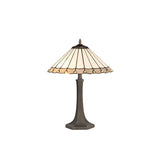 Williams 2 Light Octagonal Table Lamp E27 With 40cm Tiffany Shade, Grey/Cream/Crystal/Aged Antique Brass