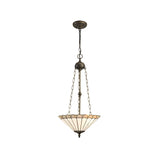 Williams 3 Light Uplighter Pendant E27 With 40cm Tiffany Shade, Grey/Cream/Crystal/Aged Antique Brass